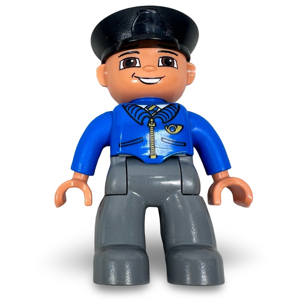 LEGO Duplo Mailman Postman Minifigure Blue Uniform Gray Pants Black Hat 25H9